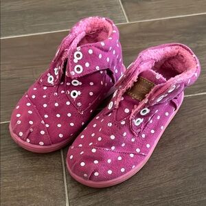 TOMS Toddler Canvas Pink Polkadot High Top Booties
